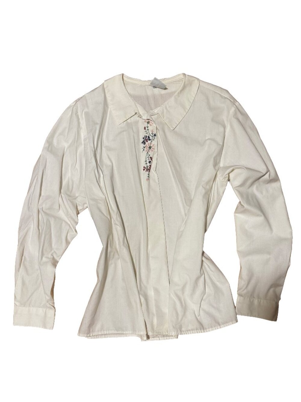 Vintage Ms Russ Embroidered Long Sleeve White button up Blouse